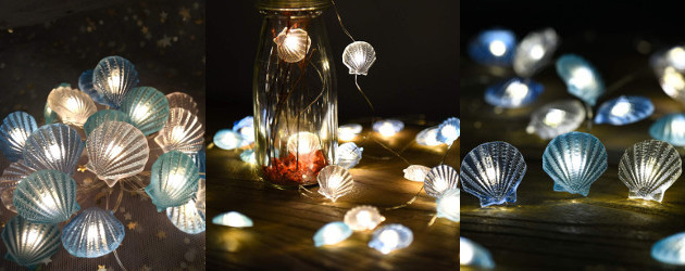 Great Valentine's Atmosphere Creator! >> Nautical Decor Beach Decor led  String Lights Sea Shells Under The sea Beach Decorations for Home Coastal  Ocean Theme Party Navy Blue for Room Bedroom Dorm Wall
